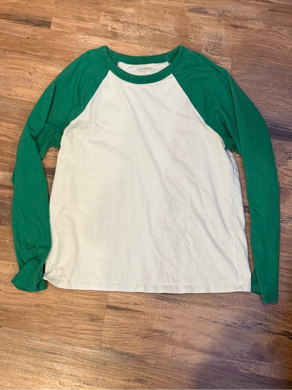 Old Navy White Tee with Green Raglan Sleeves - Women’s Long Sleeve